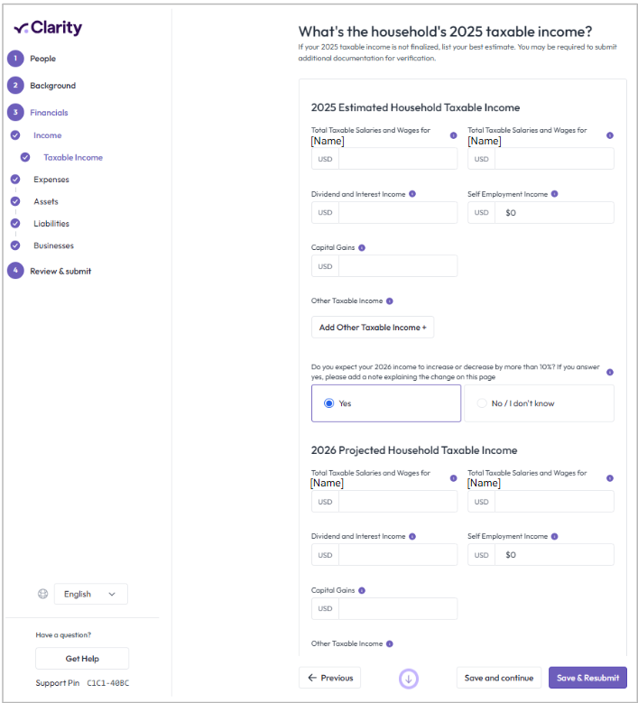 Clarity financial aid application screenshot 2