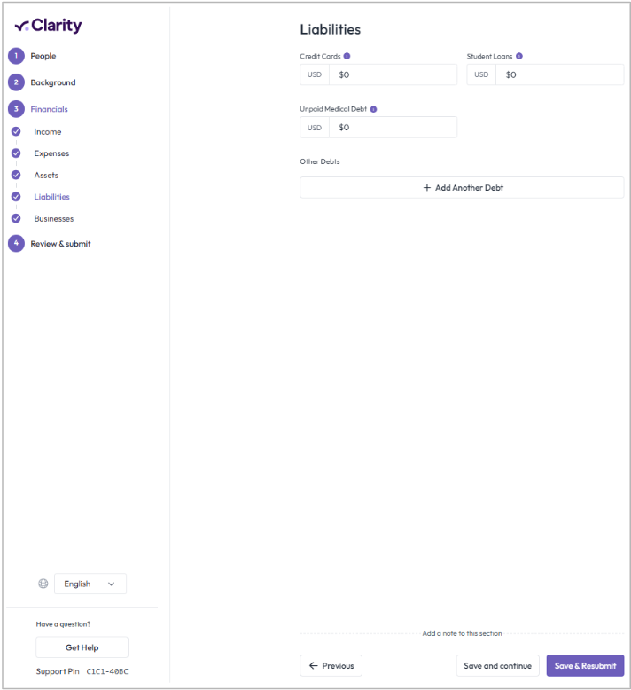 Clarity financial aid application screenshot 3
