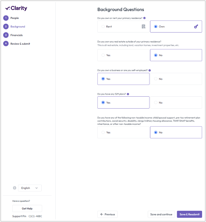 Clarity financial aid application screenshot 6