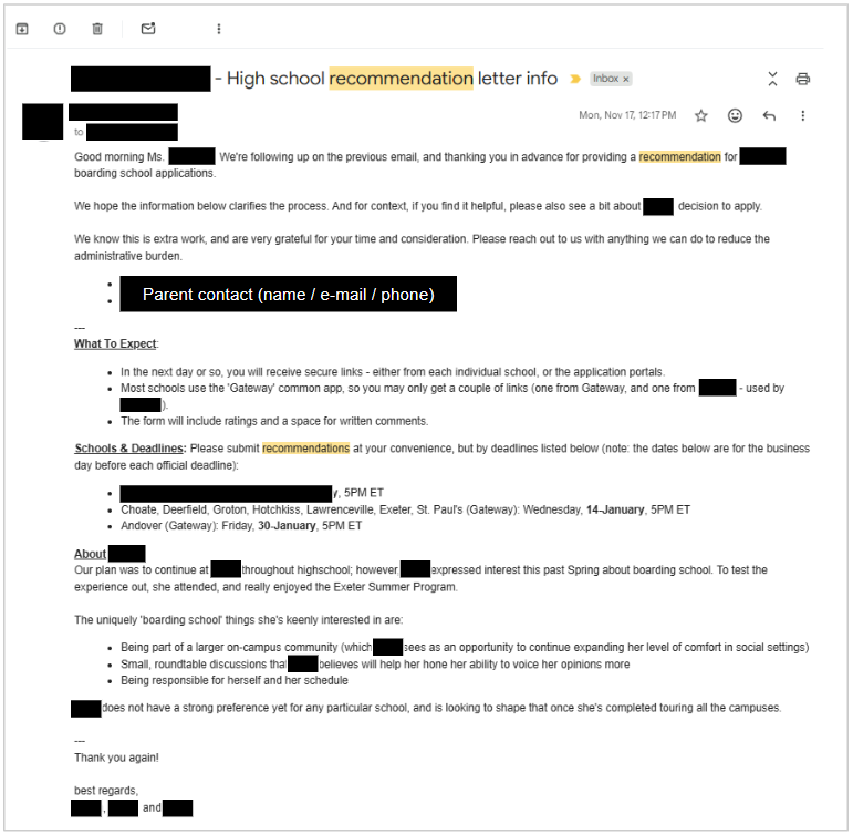 Example of the About Our Daughter context note sent to recommenders